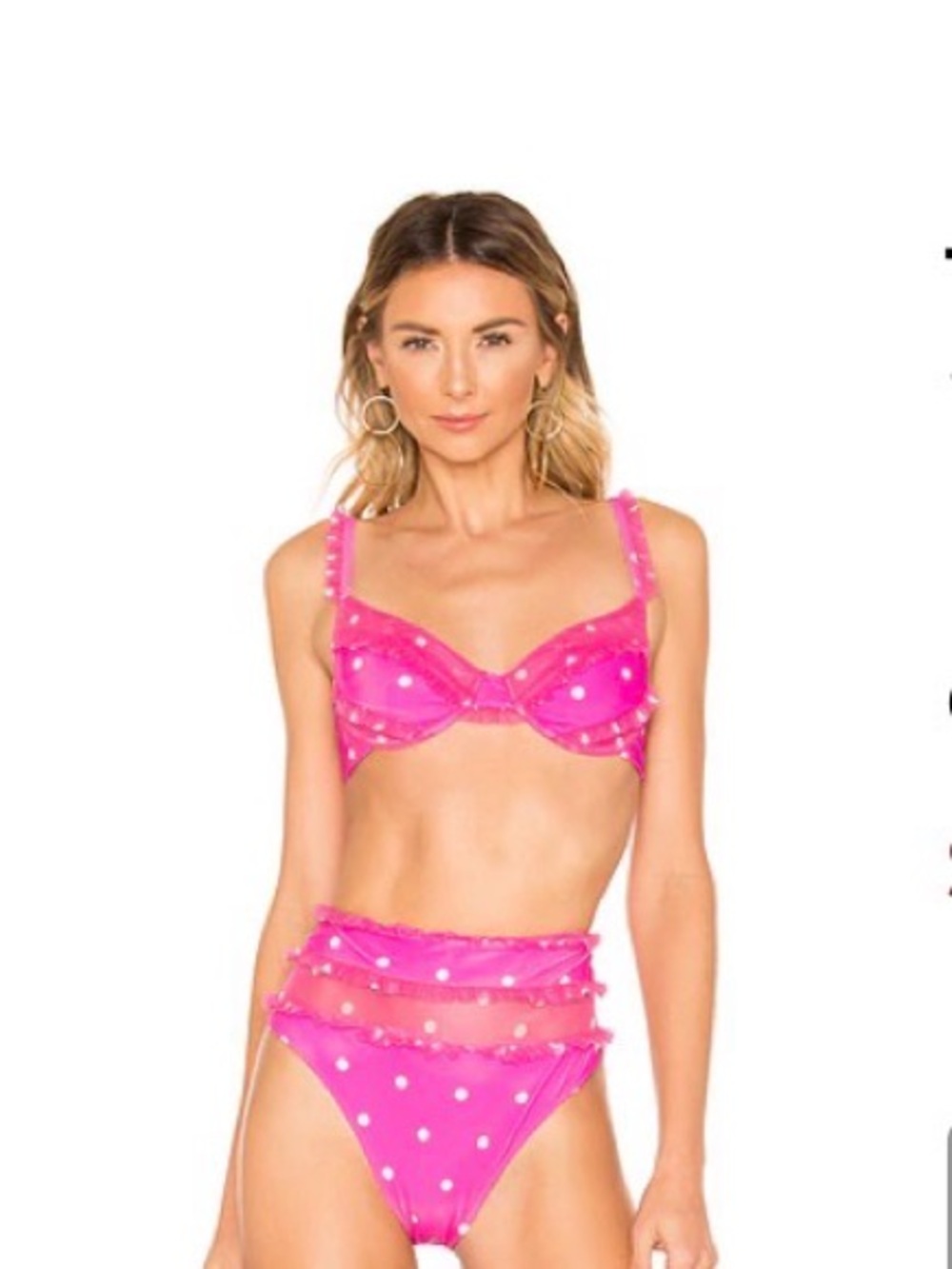 For Love And Lemons Tutti Frutti Polka Dot Ruffle Bikini Top - Hot Pink & White